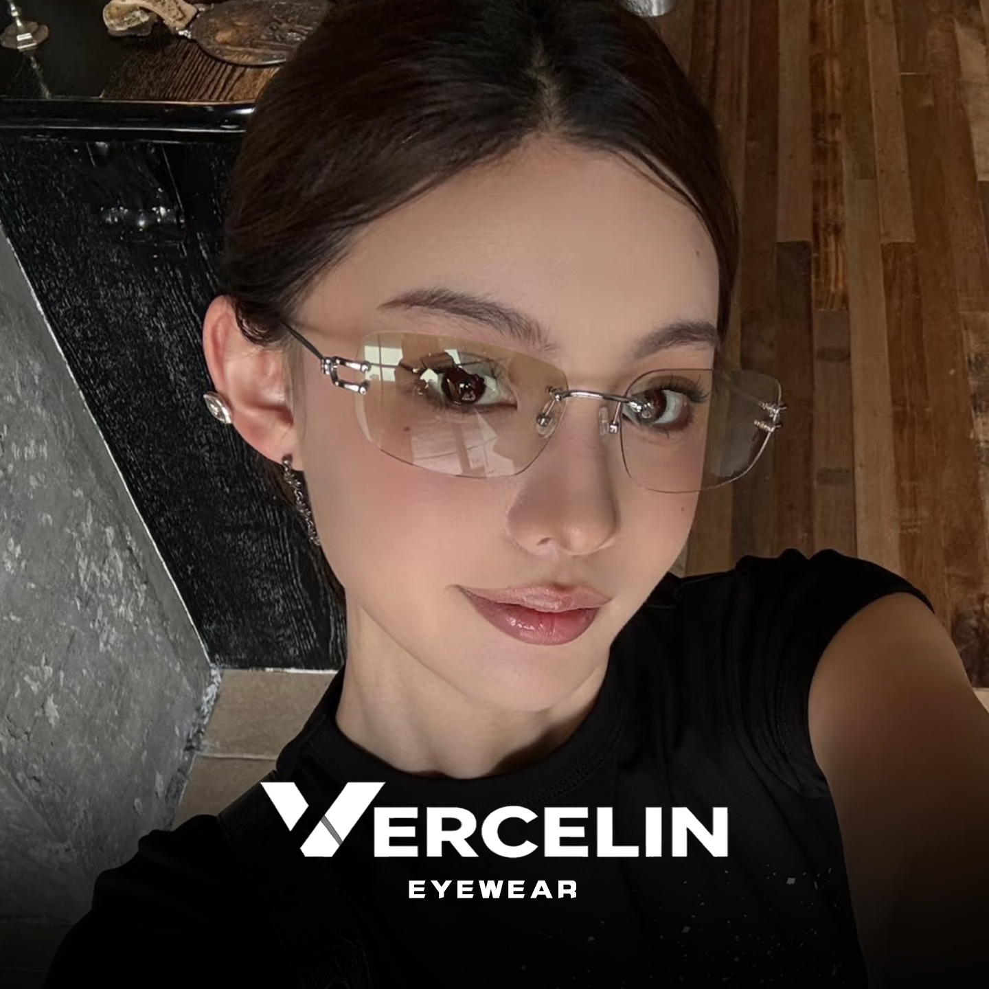 gm茶色无框墨镜女款防紫外线方形