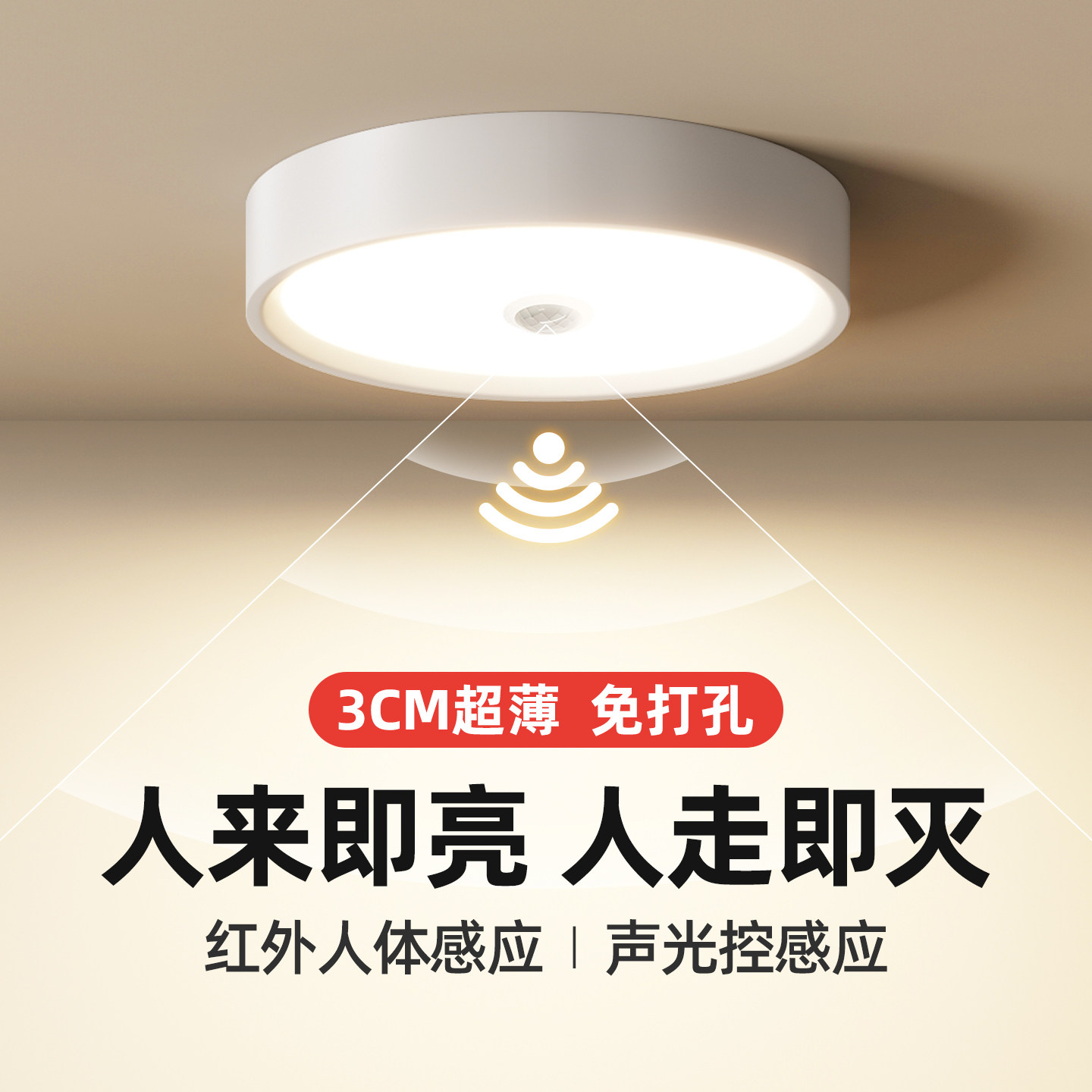 人体感应灯家用走廊过道吸顶灯声控灯楼道楼梯全自动智能感应筒灯图片