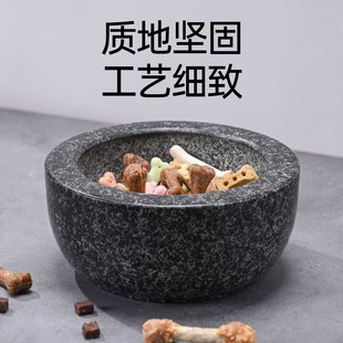 猫碗狗盆石头碗宠物食盆黑石宠物食盆 扒拉不动