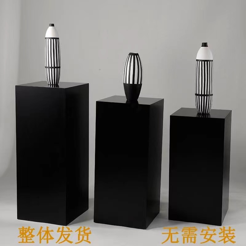 黑色烤漆展台中岛直播展示台模型实木展示柜橱窗陈列展架模特地台