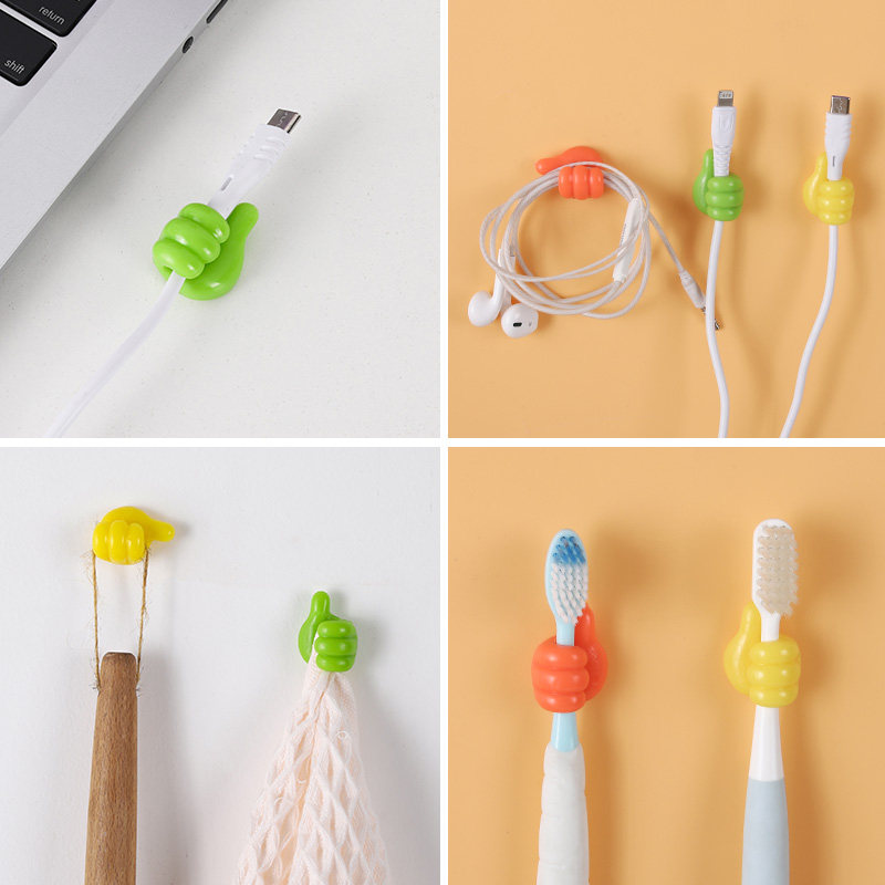 创意拇指挂钩理线器数据线收纳器免打孔无痕粘钩可爱数据线固定器