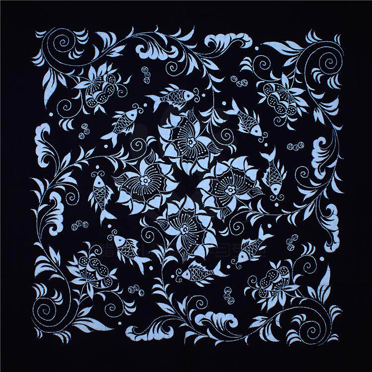 适用贵州苗族族手工蜡染布蜡染桌布台布蜡染方巾 115x115cm