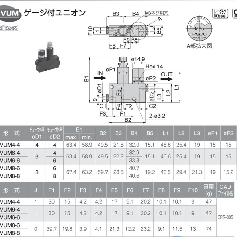 日本PISCO调节阀    MVUM5/16-5/16