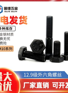 [M5M6M8M10]鹏驰黑色全半牙外六角螺栓高强度螺丝螺钉8-100mm