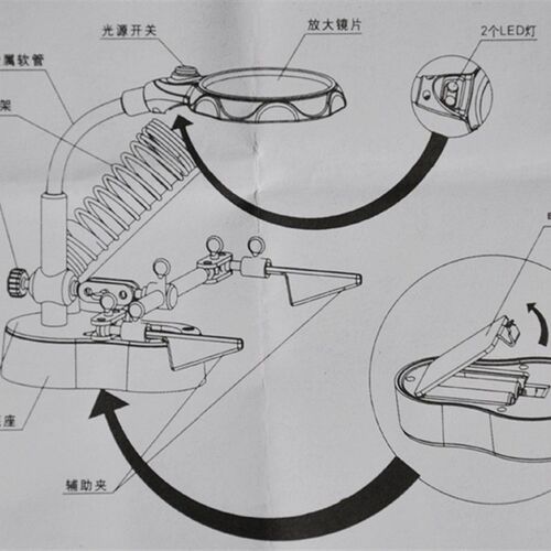 放大镜带灯烙铁架 焊接辅助工具 辅助夹放大镜 TE-801 送电池