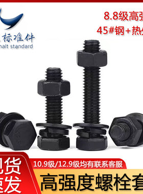 8.8级高强度螺栓外六角螺丝螺母套装配件大全螺杆螺帽M6M8M10-M24