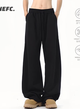 NNEFC美式高街弯刀裤男秋冬加绒加厚潮牌阔腿运动卫裤直筒休闲裤