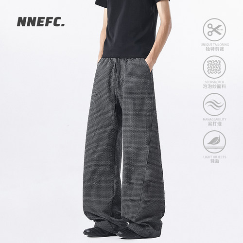 NNEFC老钱风泡泡纱格纹休闲裤