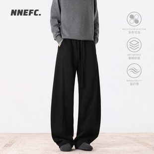 宽松高级感通勤阔腿休闲裤 男女冬季 复古斜切加绒弯刀裤 NNEFC美式