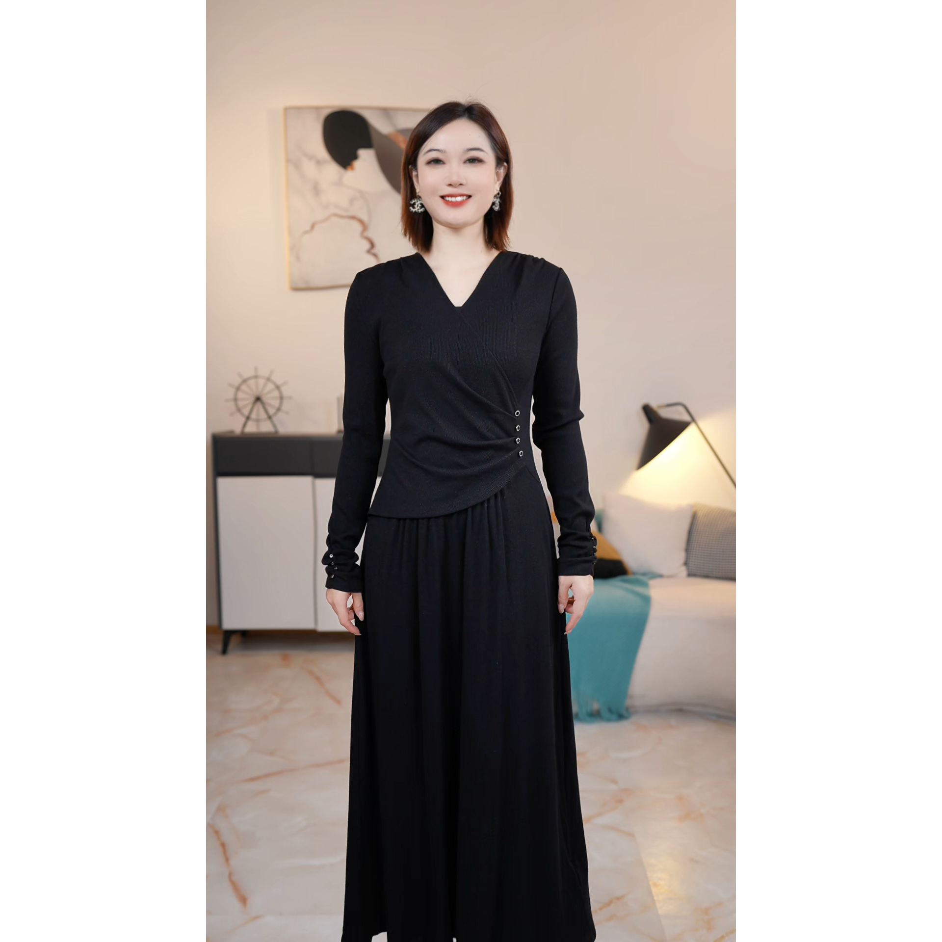 【撤柜清仓】J秋冬气质通勤高级感扭结收腰显瘦连衣裙 J46