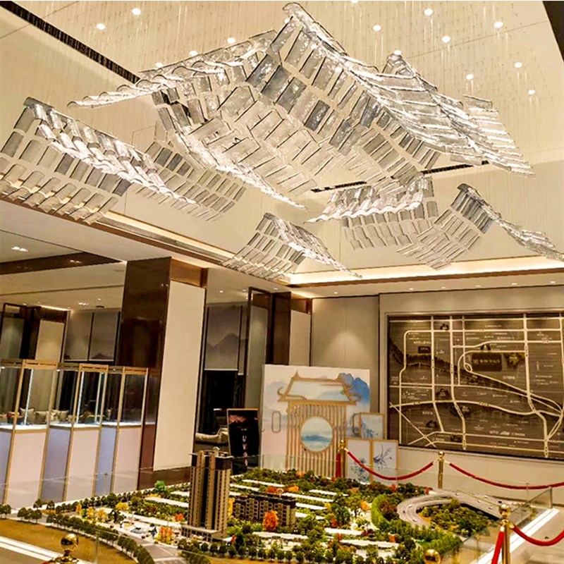 非标定制中式酒店大堂玻璃瓦片创意造型灯售楼部沙盘宴会大厅吊灯