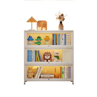 家用钢制书架房间书柜带门玻璃儿童防尘铁艺储物柜置物架子储物柜