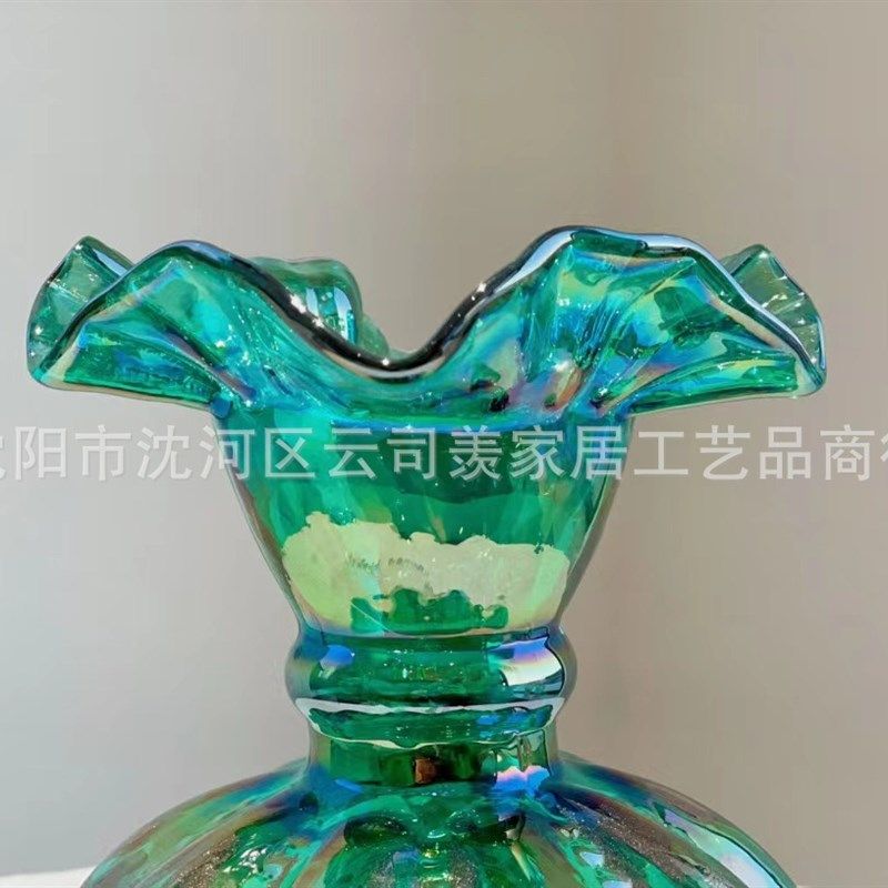 云司羡中古芬顿金绿色瓜珠琉璃花瓶家居样板间桌面装饰品摆件,特色手工艺,其他特色工艺品,淘宝优惠券,粉丝福利购,淘宝优惠卷