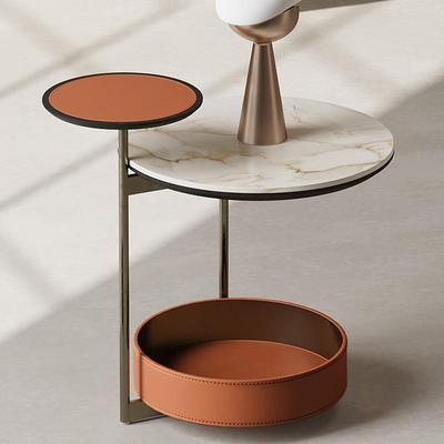 轻奢岩板沙发边几客厅创意高级艺术感马鞍皮小茶几设计师款角几