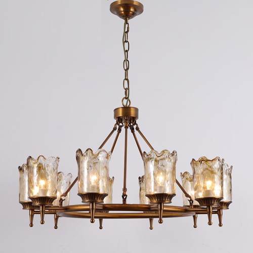 美式全铜客厅吊灯复古大气法式别墅大厅餐厅玻璃灯具