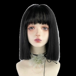 一刀切假发短发女全头套漫画齐刘海黑色齐肩发锁骨短直发整顶cos