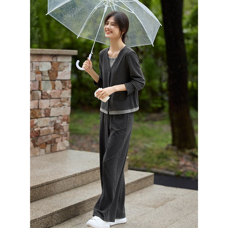 XWI欣未休闲简约针织假两件套装女2025年春季大方得体穿搭一整套