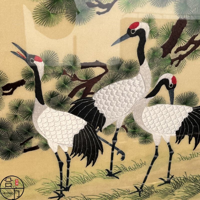 合方纯手工苏绣成品挂画刺绣仙鹤松树客厅餐厅书房玄关卧室装饰绣图片