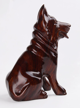 桃木狗摆件木雕木质狗桃木十二生肖实木狗大号狼狗摆件红色生肖狗