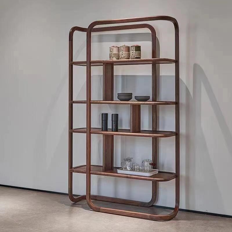 新中式北美黑胡桃木博古架实木禅意书架置物架简约收纳架展示架子