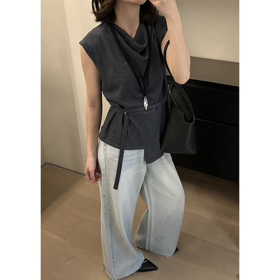 mmc dition针织衫女装十三行春夏收腰显瘦设计感韩系无袖上衣