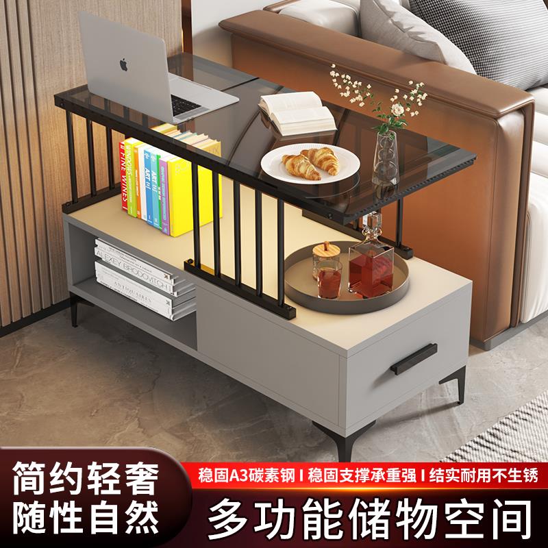 轻奢岩板小茶几客厅沙发边柜侧边柜储物边几简约现代角几柜小桌子