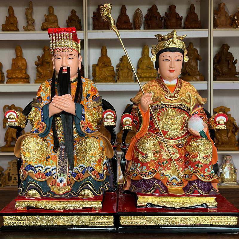 玉帝王母佛像摆件香樟木雕家用居家神像玉皇大帝王母娘娘蟠桃瑶池