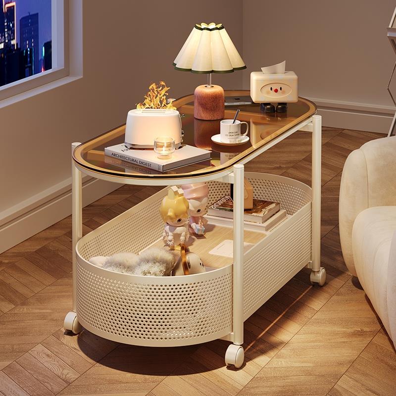 可移动茶几北欧简约钢化玻璃沙发边几床头侧边柜小户型客厅小推车
