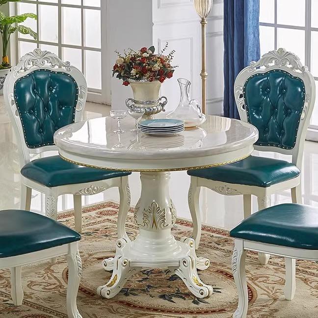 高端欧式餐桌椅现代大理石小户型圆桌4人实木家用饭桌1米白色桌子