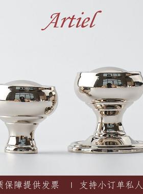 Artiel阿蒂尔「塞纳河月光颈」法式钛银色单孔拉手中古衣柜门把手