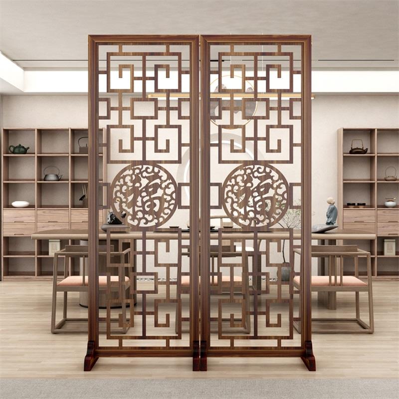 新中式木质屏风隔断客厅办公室玄关折屏现代简约格栅镂空装饰座屏