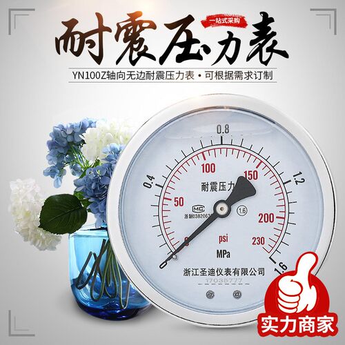 YN100Z耐震压力表轴向无边背接式油气水压真空表M20*1.5 1/2  3/8