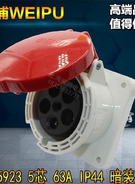 威浦weipu工业插头暗直插座IP44 63A5芯 3P+N+E380V6h TYP5923