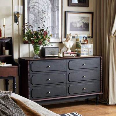 北欧置复古五斗柜边柜法收纳实木式卧室美八斗式客PHR厅抽屉床尾