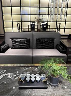 新中式实沙发组胡家用别墅客厅会所黑ORX桃合白蜡木木沙发家具
