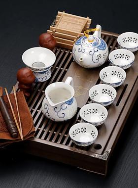 用办公式茶具UDX套抽装茶盘屉实木功夫陶瓷整套约茶杯小紫砂茶简