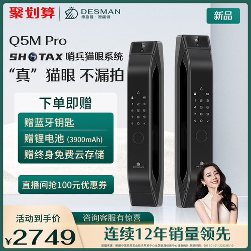 德施曼指纹锁家用防盗全自动带屏幕可视猫眼智能锁Q5MPro密码锁
