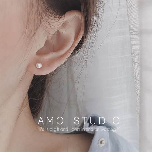AMO过耳天然珍珠钉致女925纯银简约小巧精防敏无耳YLA洞耳夹睡觉