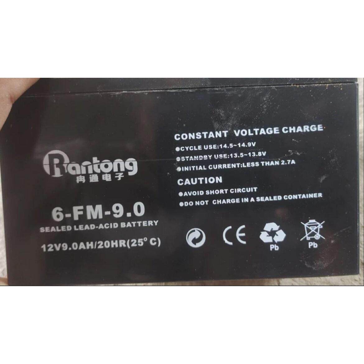 冉通电子蓄电池12V9AH Rantong电瓶6-FM-9 UPS消防系统备用电池