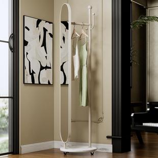 奶身油风可移动挂衣架铁带镜子家用卧ZVS室简约全镜艺客厅带轮衣