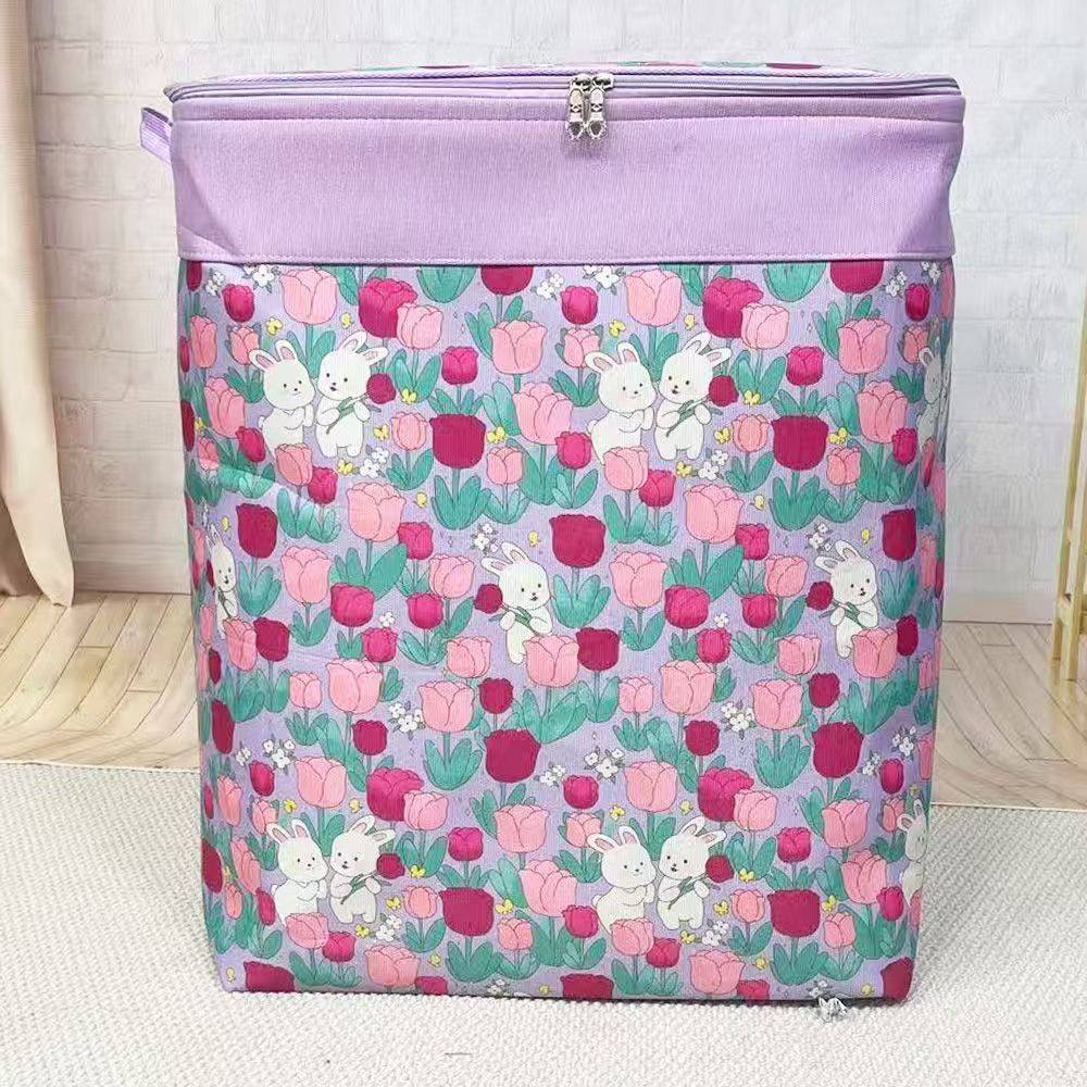 卡通兔子花朵收纳箱拉链盖大容量家用衣物被褥玩具整理收纳箱紫色