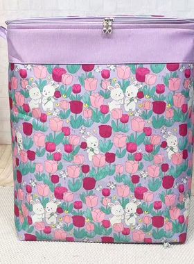 卡通兔子花朵收纳箱拉链盖大容量家用衣物被褥玩具整理收纳箱紫色