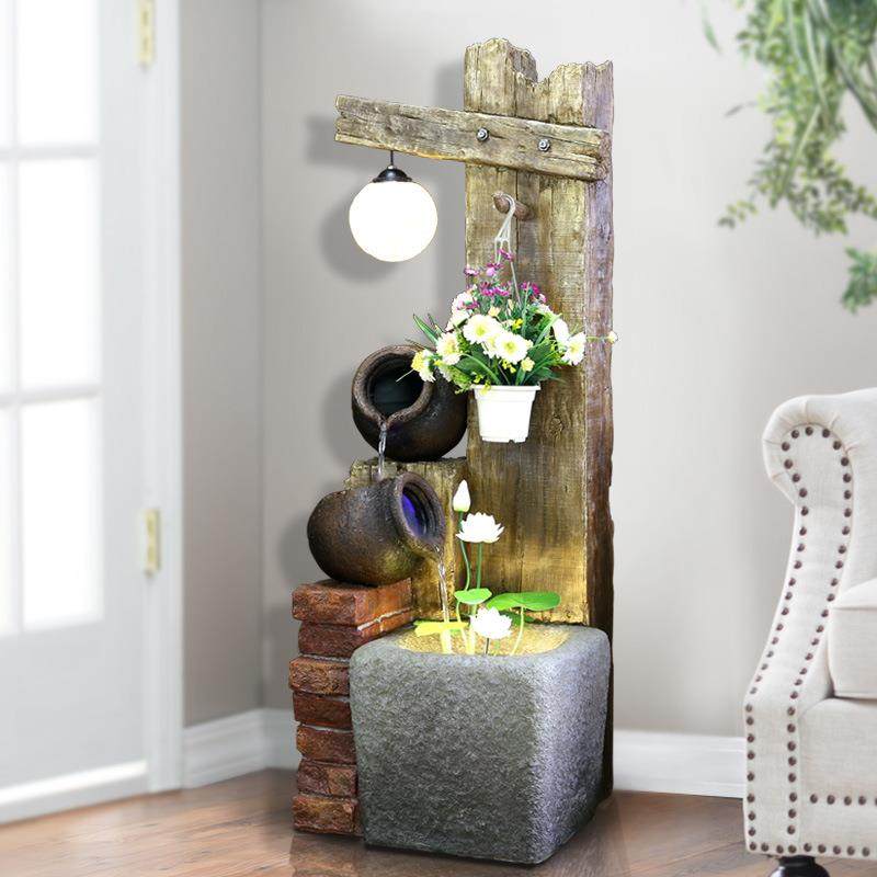 简约现代中式落地摆件客厅玄关阳台水景加湿器办公室招财装饰礼品