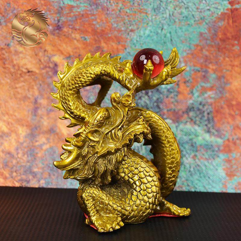 宏达 全黄铜青龙戏珠办公室玄关开业礼品盘龙铜器摆件
