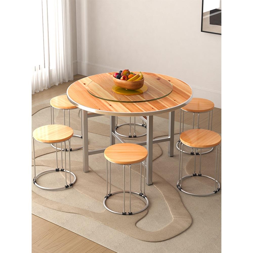 加厚圆桌面板不锈钢简约酒店家用大圆桌子实木10人15饭桌圆形餐桌