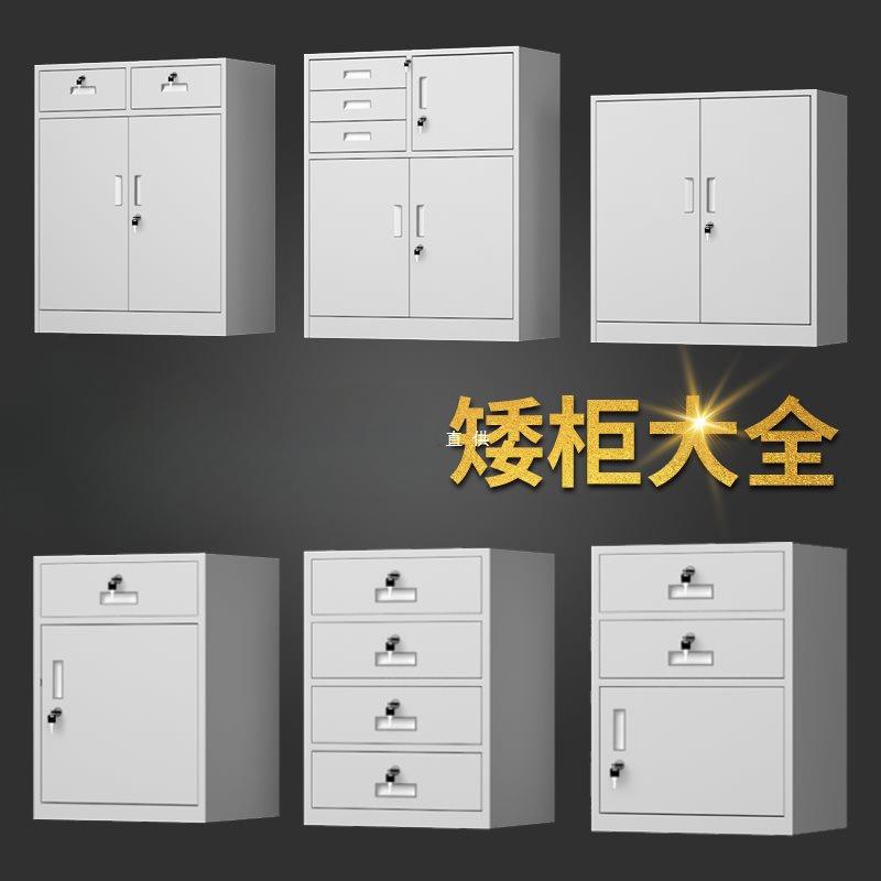 钢制矮柜办公文件柜铁皮矮柜资料档案打印机储物柜带锁阳台收纳柜