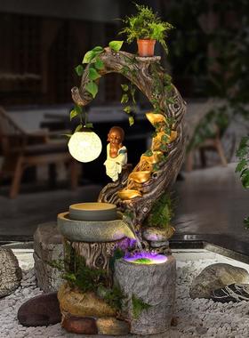 假山流水禅意石磨根雕客厅落地小摆件喷泉养鱼池加湿室内精品装饰