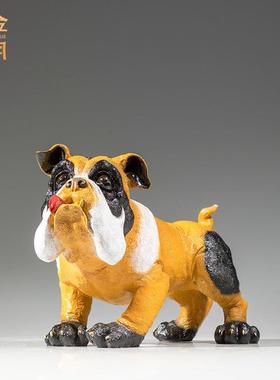 铜金岁月拳师犬黄铜小黄狗摆件家居客厅办公室书房生肖狗彩铜摆件