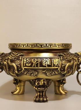 铜香炉黄铜香薰炉家用室内三足九龙大明宣德檀香炉装饰工艺品
