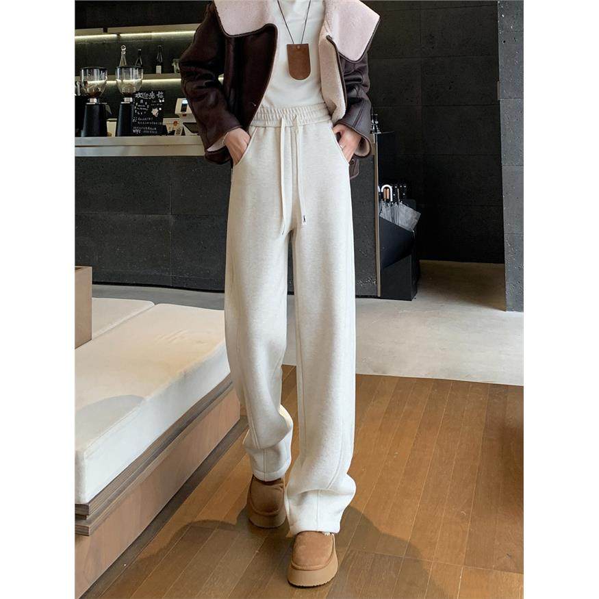 加绒加厚阔腿裤女2025新款白色加长款高个子女裤秋冬直筒裤子冬季